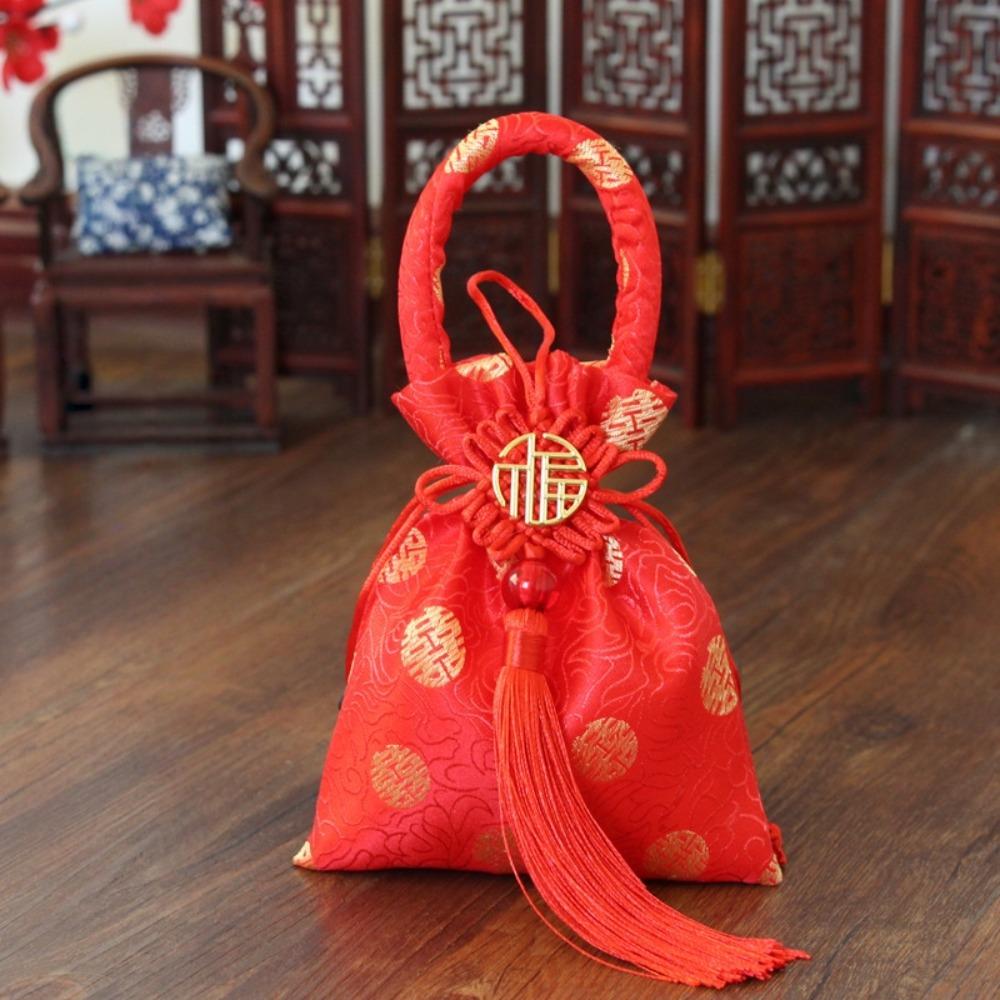 Dragon Chinese Knot Tassel Handbag Chinese Style New Year Bucket Bag Festive Sugar Bag  Outdoor