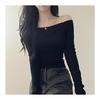 Women's tops Korean fashion tops cut and sew long sleeve cropped short length clavicle stretch elastic slim slender tight sexy girly feminine adult