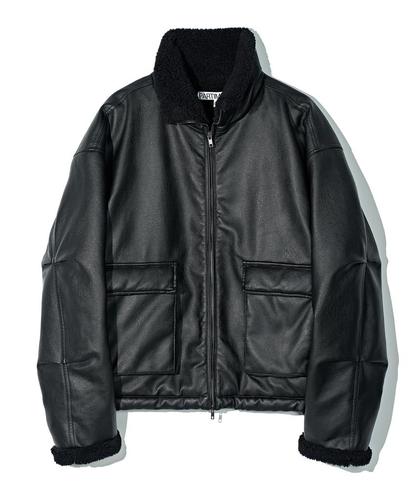 Partimento Leather Boa Fleece Shearling Jacket Black