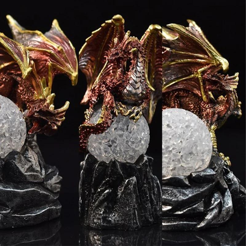 1 Pc Color Change Lava Resin Base Dragon Statues Luminescent Dinosaur Holy Dragon Battle Dragon Home Desktop Sculpture Kids Gifts