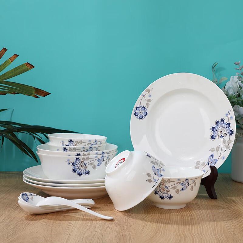 Tang Hui TH-6414 Peacock Flower 14-Piece Bone China Dinnerware Set