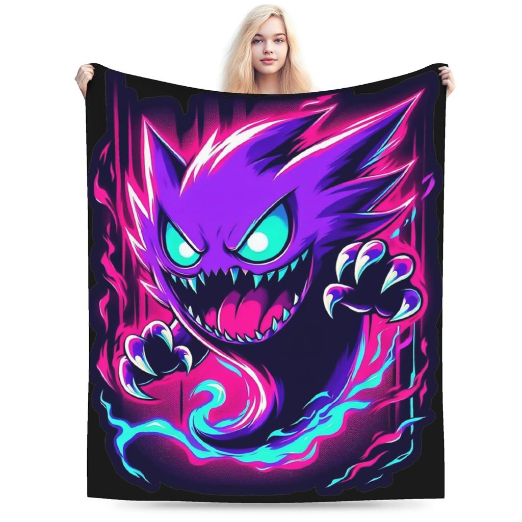 Zabawne pokemonowe Gengar potwór Koc Lekki Cienki Koralowy Polar Pluszowy Wygodny Koc do Rzucania Można Prać w Pralce