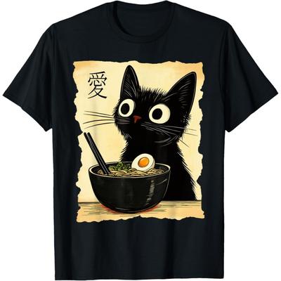 Pertmunsv Lustiges Katzen Ramen Grafik T-Shirt Japanisches Kawaii Anime Katze T-Shirt