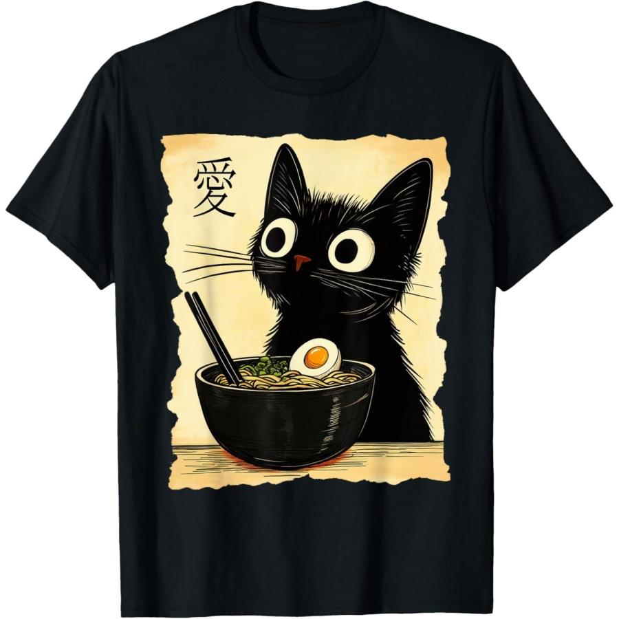 Pertmunsv Funny Cat Ramen Graphic Tee Japanese Kawaii Anime Cat T-Shirt S