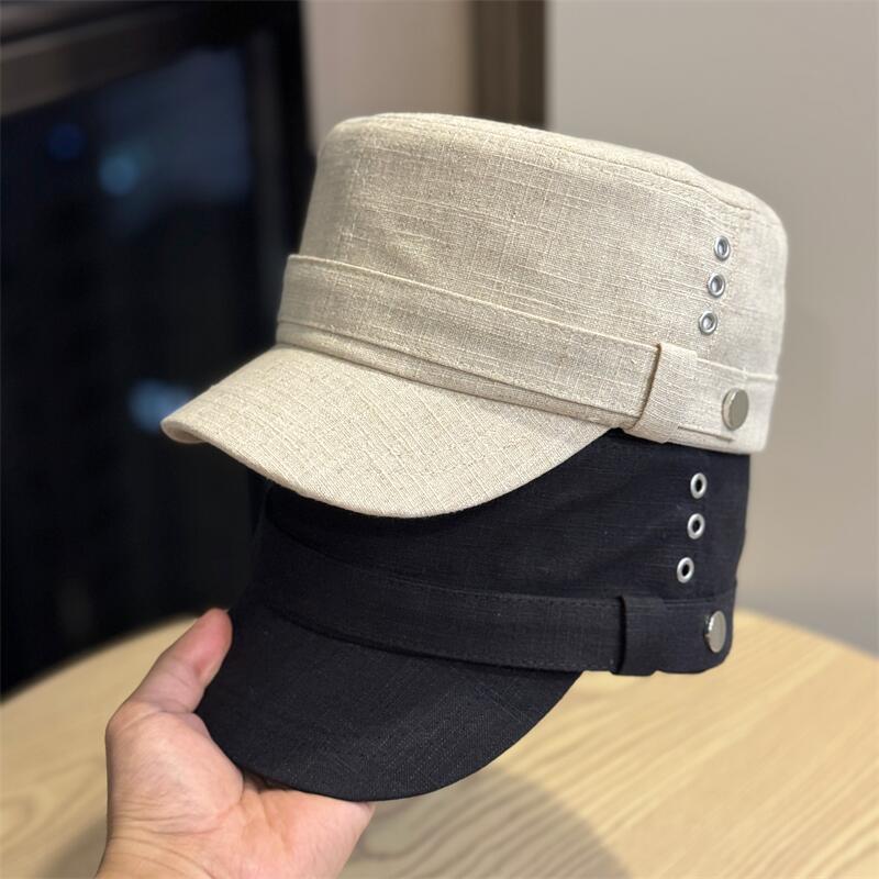Retro Rivet Flat Top Equestrian Cap Women's Autumn British Style Fashion Beret Big Head Circumference Versatile Cap