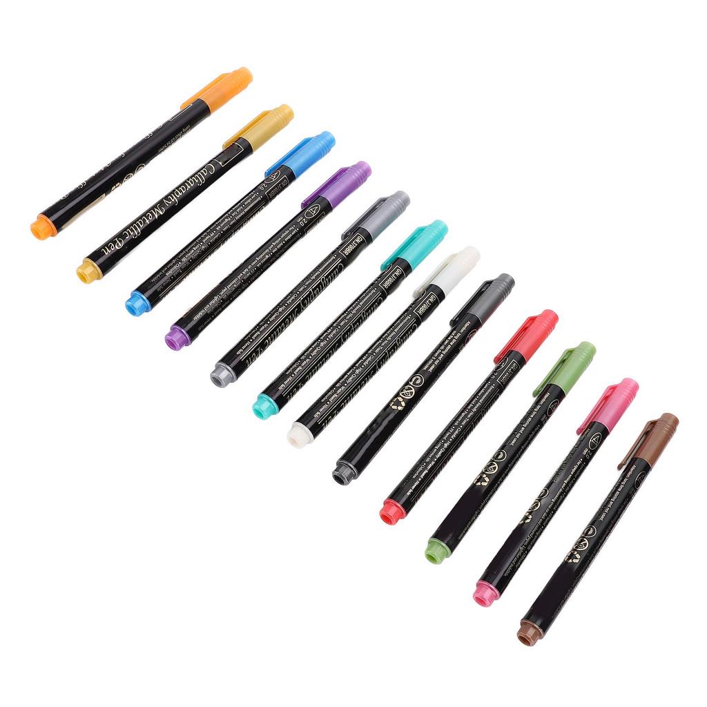 Metallic Markers 12 Colors Marker Pens Set Soft Tip for Scrapbook Doodle Arts Crafts