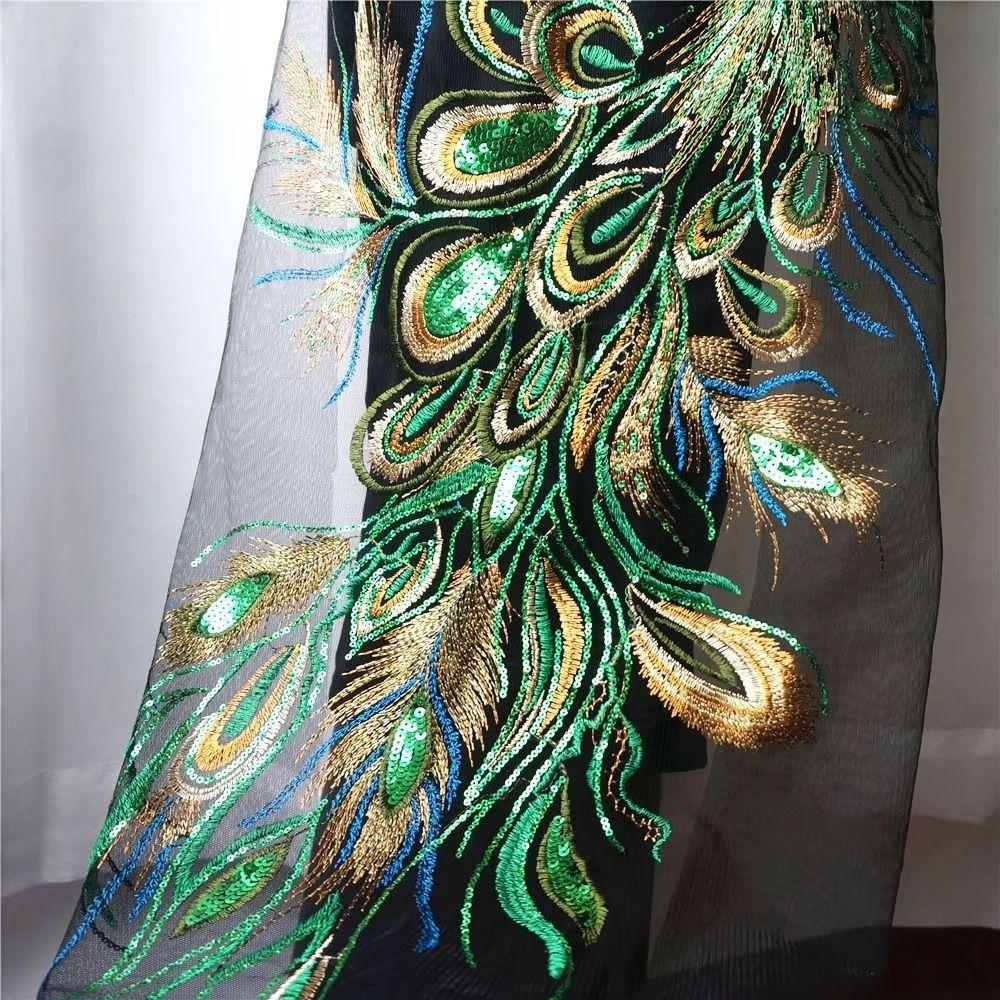 DIY Sequin Appliques 130CM Lace Fabric Appliques Patch Embroidered Appliques  Gown Decoration