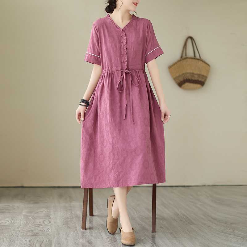 

Летние жаккардовые этнические платья с завышенной талией, свободного кроя, облегающие L розы красного