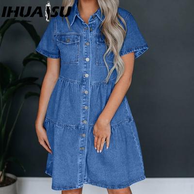 Summer Short Sleeve Lapel Casual Denim Dress
