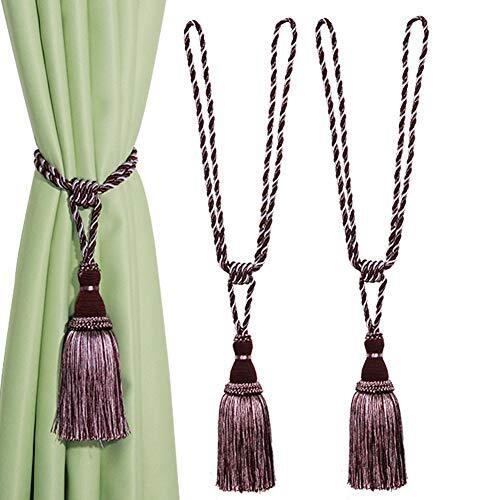 1&2Pcs Decorative Curtain Tiebacks Handmade Elegant Rope Ties Tassels Holdbacks for Drapes Decor Room Accessories Curtain Holder