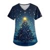 Women's V-neck Christmas Print Short-sleeved Pocket Side Slit Uniform Top