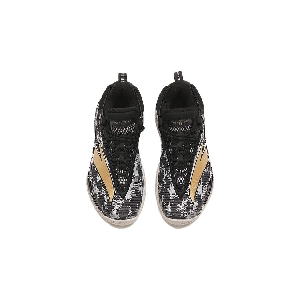 Anta Youth  Childrens Non-Slip Shock Absorbing Wear-Resistant Breathable Low-Top Basketball Shoes Kids Basketball Shoes Black Gold 312241130-1