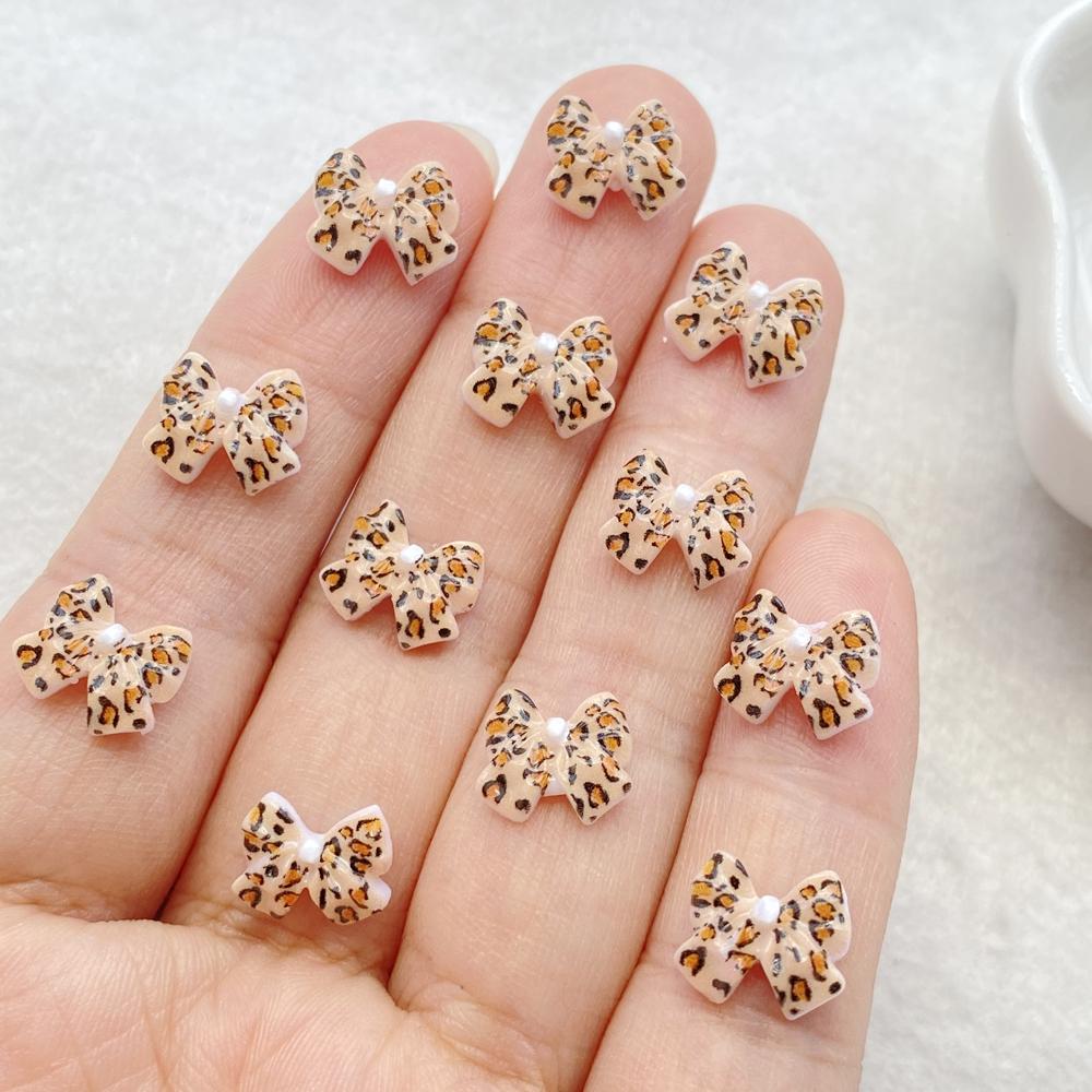 50Pcs Cute Mini Colorful Leopard Print Bow Nail Art Resin Designer Charms DIY Craft For Nail 3D Decorations Jewelry