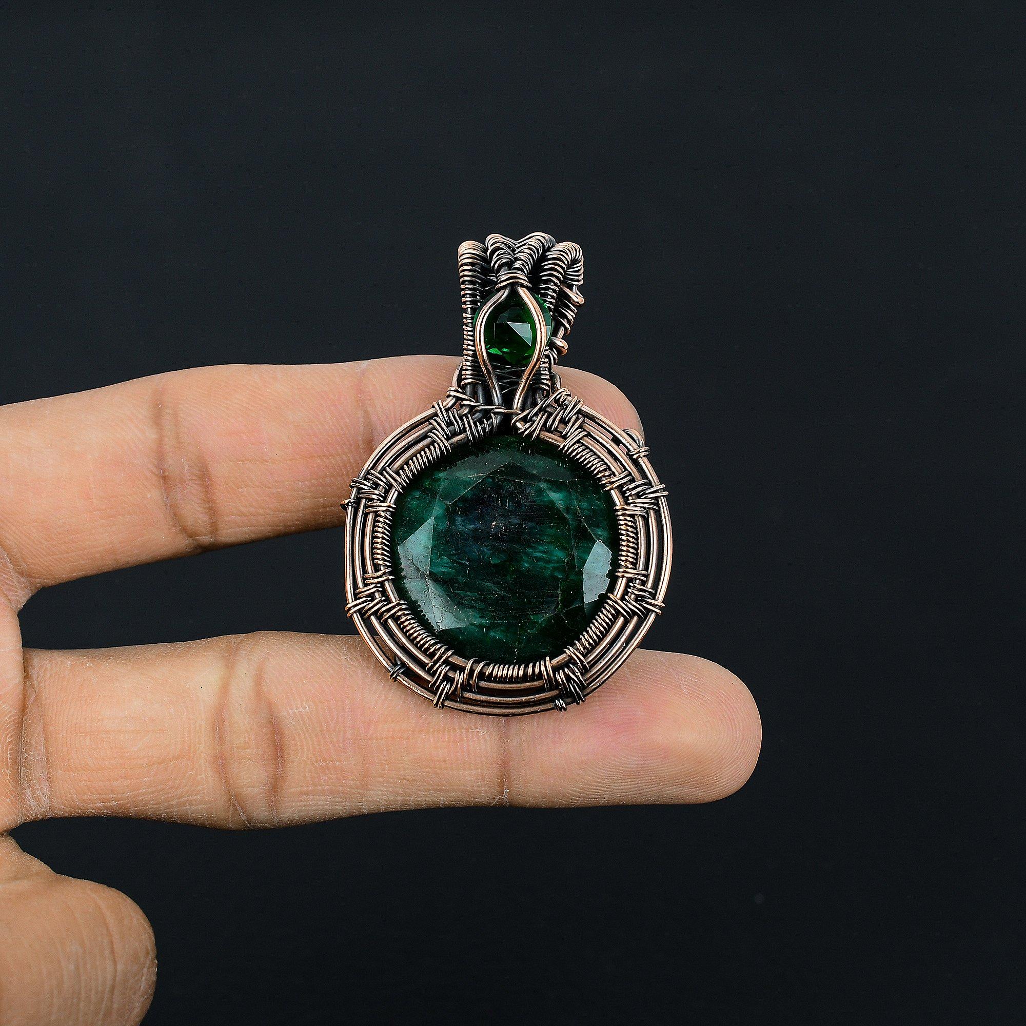 

Изумрудная подвеска, Подвеска из медной проволоки 999 пробы, Ювелирные изделия с драгоценными камнями, Подвеска ручной работы, Потрясающие украшения, Подарок для нее 2.55 Inches