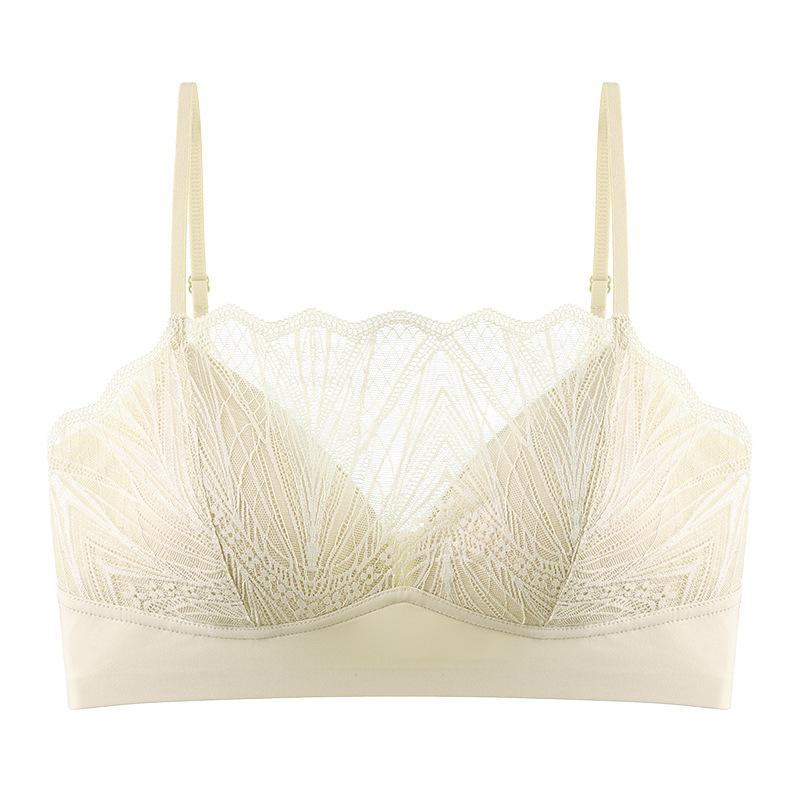 Tube Top Underwear Women's Summer Thin French Lace Suspender Anti-light Beautiful Back Comfortable and Breathable Triangle Cup Bra Cover