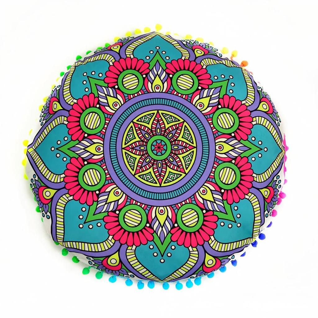 Bohemian 43cm/80cm Round Pillow Case Mandala Pattern Cushion Cover Indian Elephant Retro Meditation Floor Decorative Pillows
