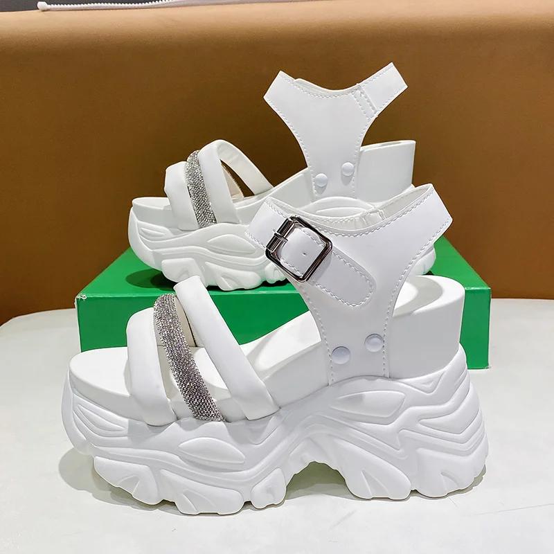 Mote Nye Chunky Platform Sandaler Dame Høye Hæler Sexy Åpne Sandaler Kile Bling Sneakers 10CM Dame Strand Sommersandaler
