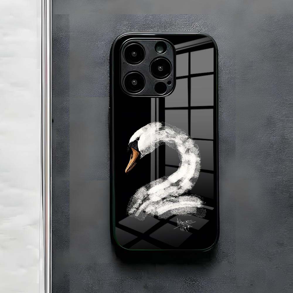 

Чехол для телефона с иллюстрацией Белого Лебедя Для IPhone 17 Air 16 E Pro Max 15 14 13 Mini 12 Pro 11 Max Plus Черная Стеклянная Крышка iPhone 12