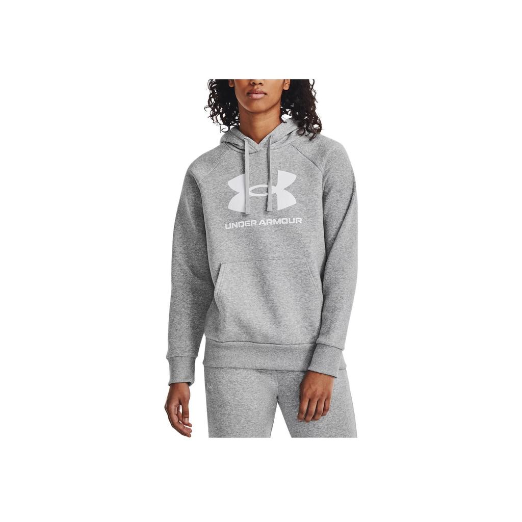 Under Armour Solid Color Letter Print Hooded Pullover Sweatshirt Women Tops Light-Grey 1379501-012