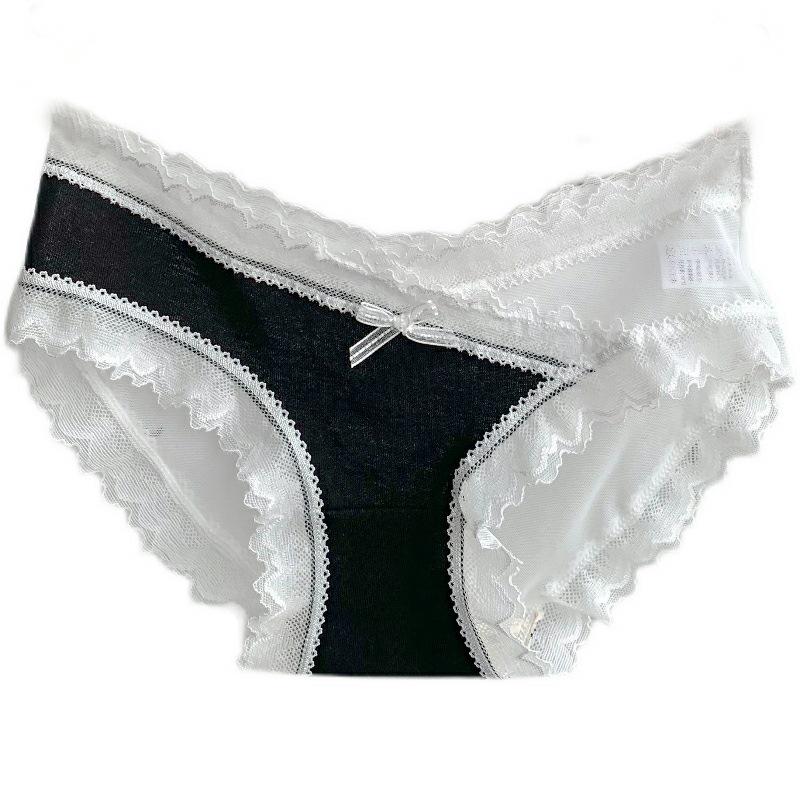 Damtrosor med färgblock och spetsrygg - Sexiga, söta, låg midja, andningsbart mesh med gren i ren bomull