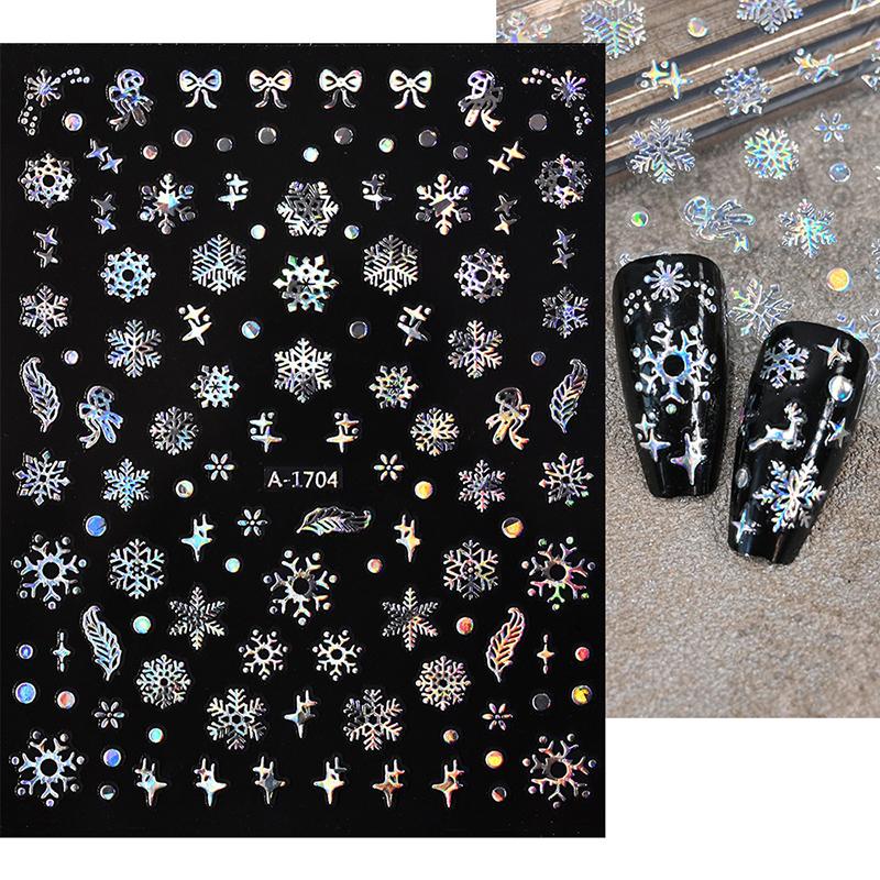 1Sheet Christmas Decorations 2026 New Year Nail Stickers Press On Nails Laser Snowflake Snowman Christmas Tree 3D Nail Decal