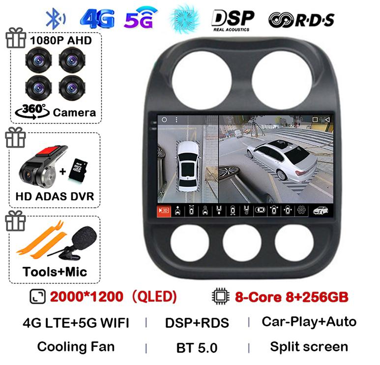 Android 14 Carplay Auto Car Radio For Jeep Compass Patriot 2010 2011 2012 2013 2014 2015 2016 GPS Multimedia Stereo Player QLED