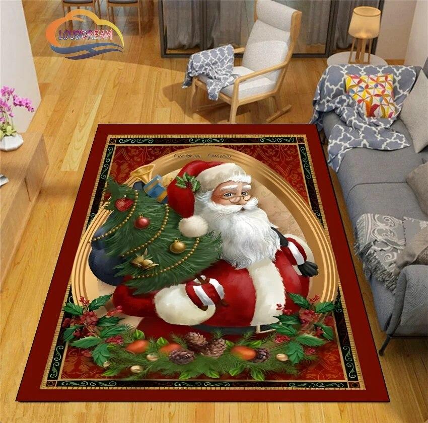 Christmas Rug Santa Playroom and Bedroom Plush Carpet Non-slip Soft Play Mat Bed Area Rug Parlor Decor