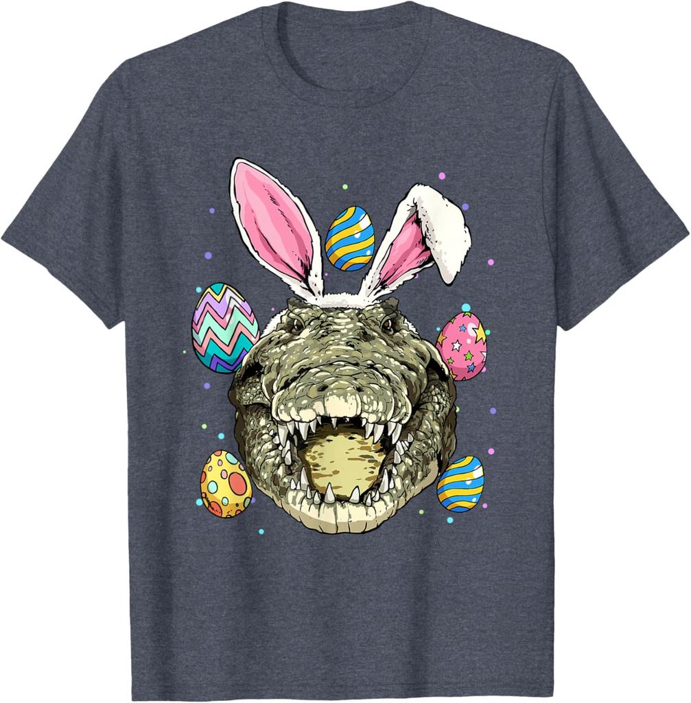 Easter Bunny Alligator Head Graphic Tee Funny Crocodile Lover Men's Short Sleeve T-Shirt