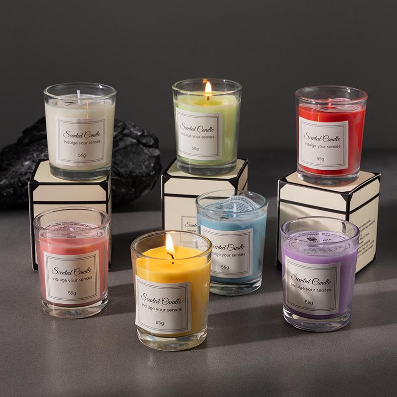 Colorful Soy Wax Aromatherapy Candle with Long-Lasting Fragrance in Transparent Cup for Bedroom and Home Use