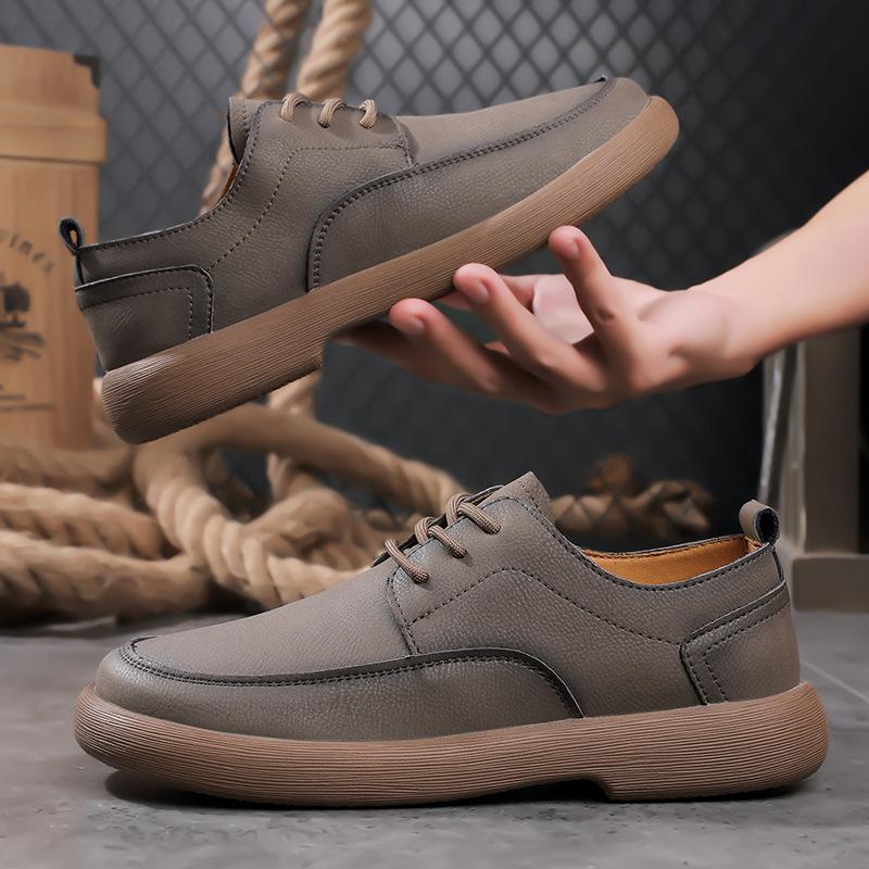 

2024 Осень Новые мужские туфли из натуральной кожи Повседневная обувь Плоские туфли для скейтборда Лаконичные кроссовки из коровьей кожи на шнуровке 44 серый