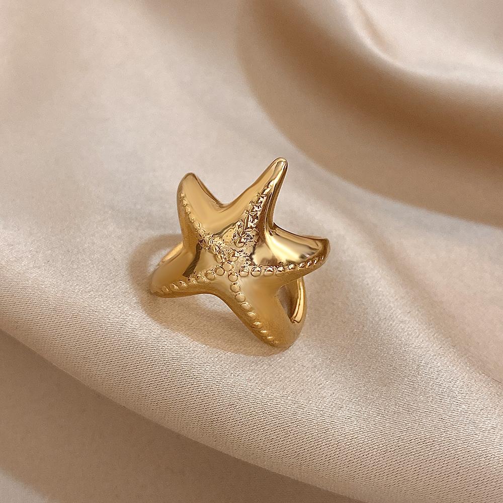 Flashbuy 1pc Gold Color Creative Design Irregular Starfish Stainless Steel Unique Ring For Women Fashion Zircon