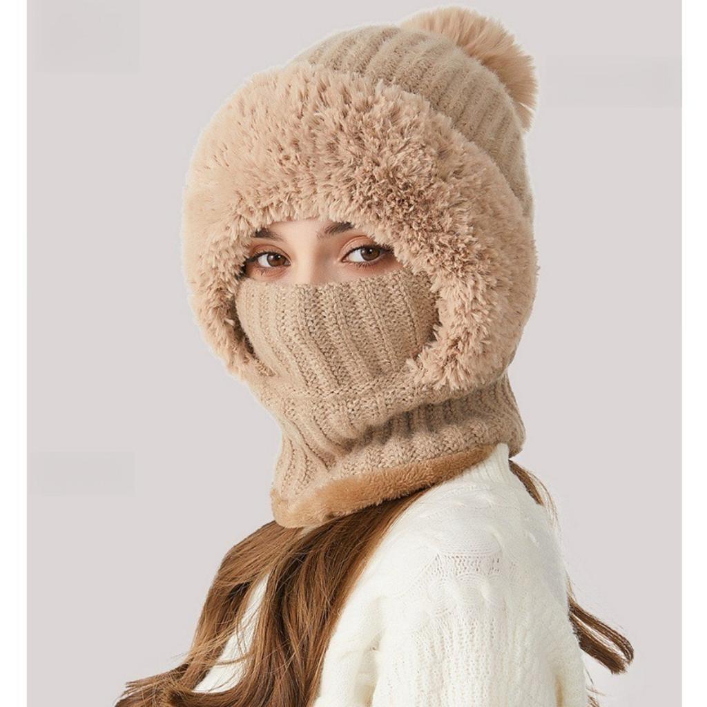 Hohe Elastizität, Einfarbig, Strickmütze, Schal, Maske, Overall, Damen, Radfahren, Winddichte Mütze, Warme Mütze