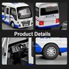 1:32 Scale Coaster Police Car Model Toy Alloy Diecast Sound Light Pull Back Doors Opened Bus Models Hobby Ornaments Gifts