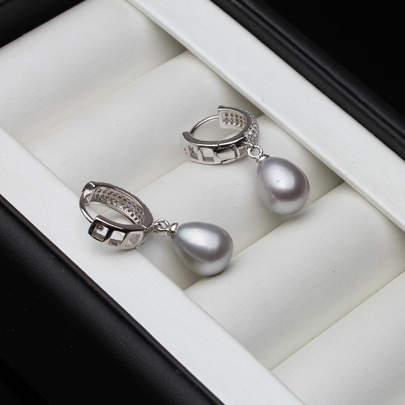 Top quality 925 silver earrings with natural pearls women,precious stone bridal white hanging hoop pearl earrings girl jewelry
