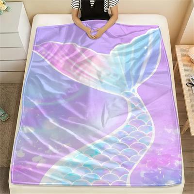 Mermaid and Stars Print Flannel Blanket,High Quality Comfortable for All Seasons,Home Decor,Warmth and Comfort,Perfect for Christmas Gifts