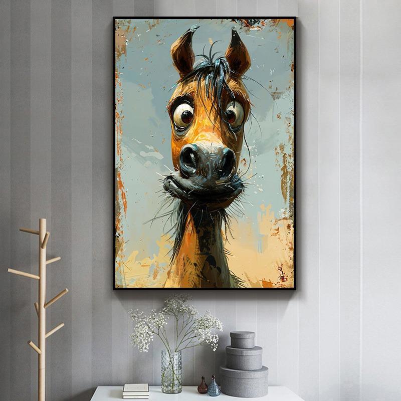 Abstract Art Funny Animals Rabbit Fox Donkey Cat Lion Canvas Posters and Prints Cartoon Animal Mural Canvas Wall Art Home Decor