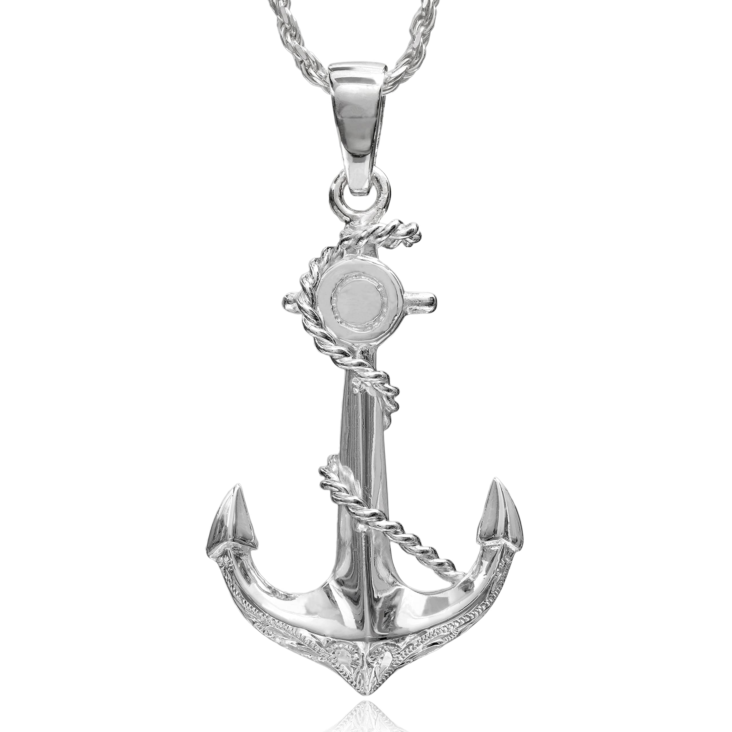 

Leilani Hawaiian Jewelry Anchor Pendant Necklace for Men, 925 Sterling Silver (Includes 60cm Rope Chain)