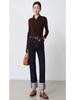 Clearance: Women's Deep Blue High-Waisted Slim-Fit Straight Leg Jeans with Rolled Hem