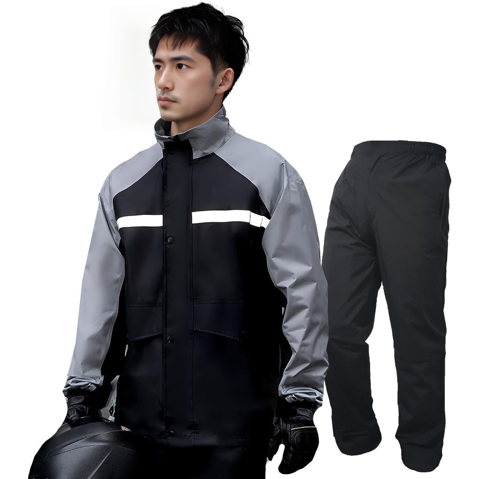 

Дождевой костюм для женщин и дождевик Комплект верх и низ Безопасный Светоотражающий Дышащий Гольф Мотоцикл Дождь На открытом воздухе Дождь Сезон дождей Унисекс [Sanwaame] Мужчины, серый