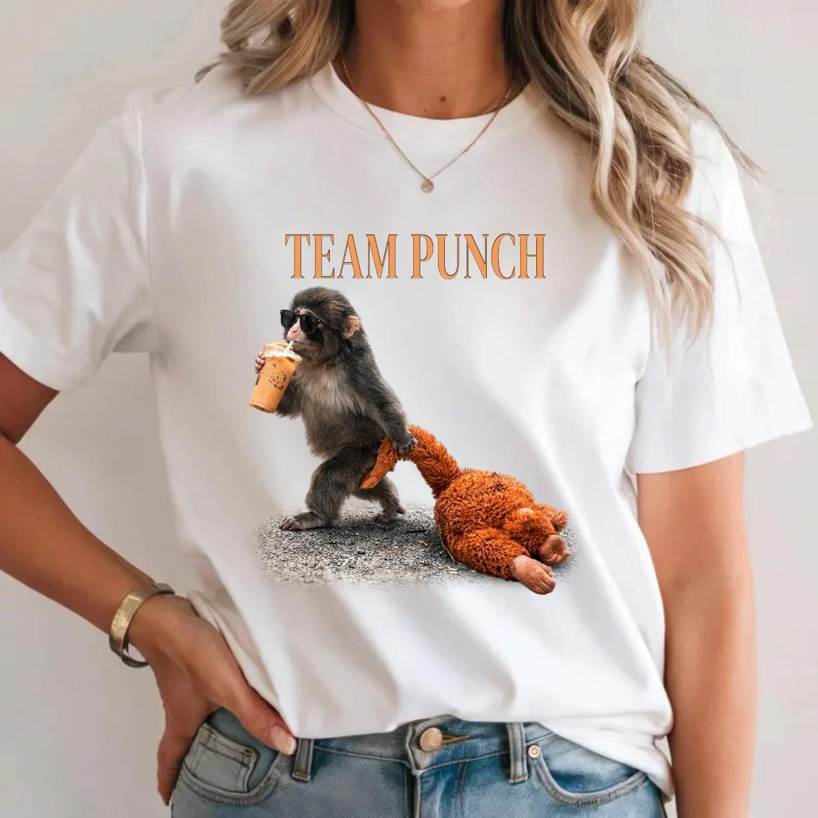 Team Punch Monkey Meme T-Shirt Viral Japanese Macaque Animal Hustle Gift Tee Top M