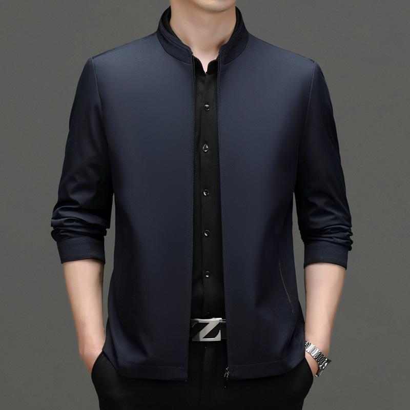 New Men's Casual Jacket Business Gentleman Stand-up Collar Zipper Solid Color Middle-aged Dad Jacket