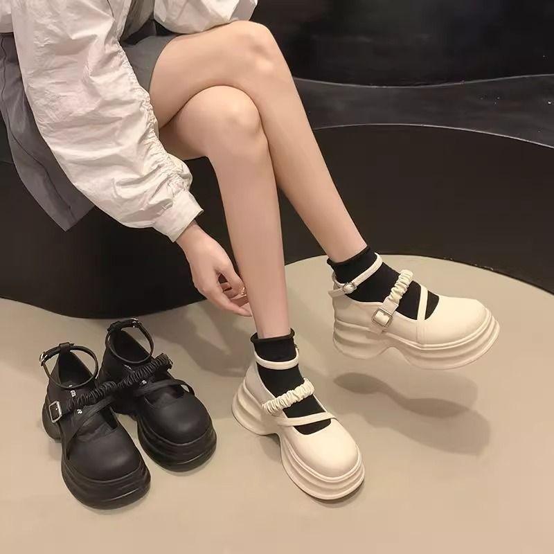 Muffin thick-soled Mary Jane small leather shoes women's spring fashion versatile light mouth single shoes women's soft sole
