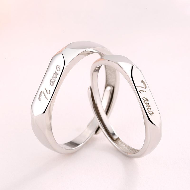 2 Stück 925 Sterling Silber Partnerringe Verstellbar Schlichtheit Mode Exquisit Herren Damen Schmuck Zubehör Hochzeitsfeier Geschenk