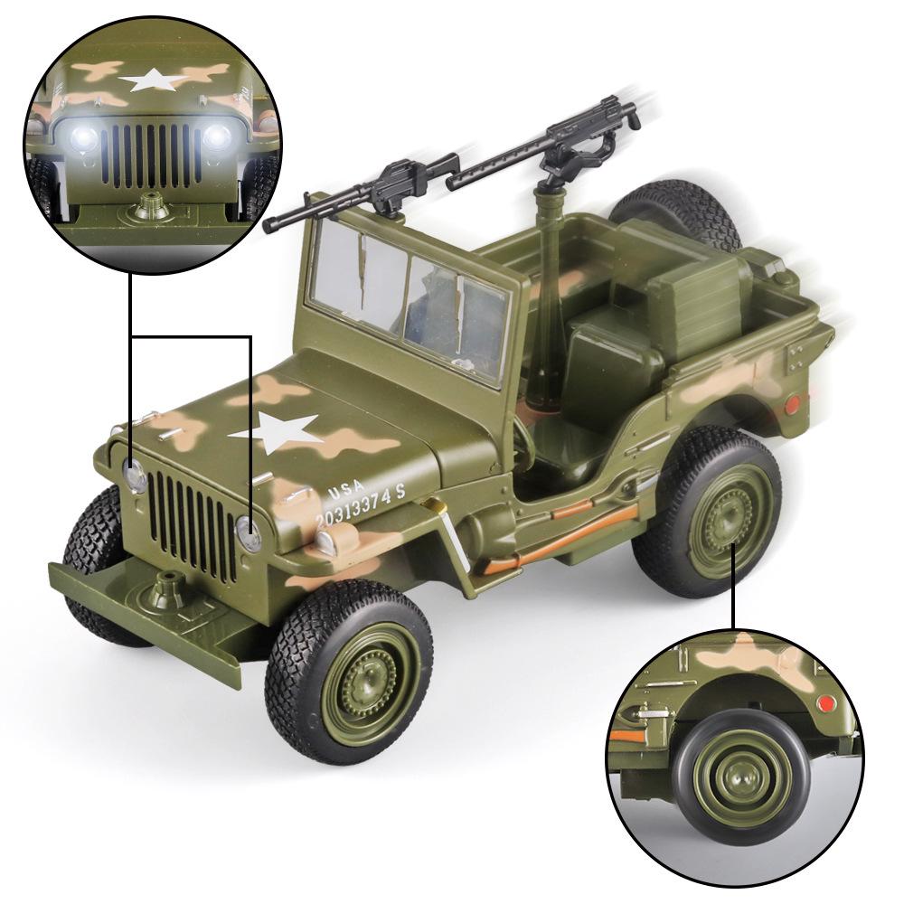 1:32 Willys Off-Road Military Alloy Model WWII Series with Lights, Sound & Opening Hood