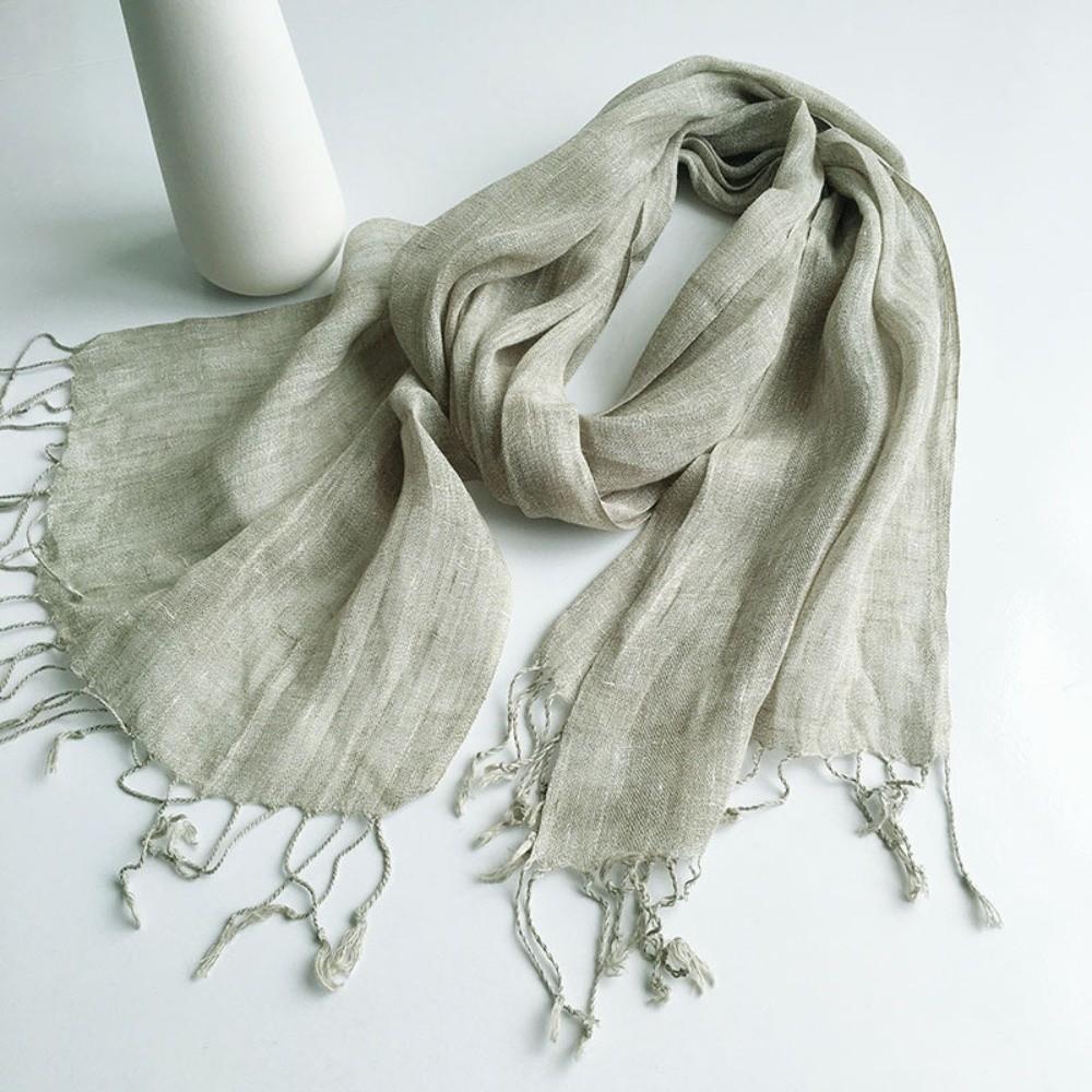Long Tassel Sun Protection Wrap Solid Color Neck Scarf Casual Pure Linen Scarf Spring Summer