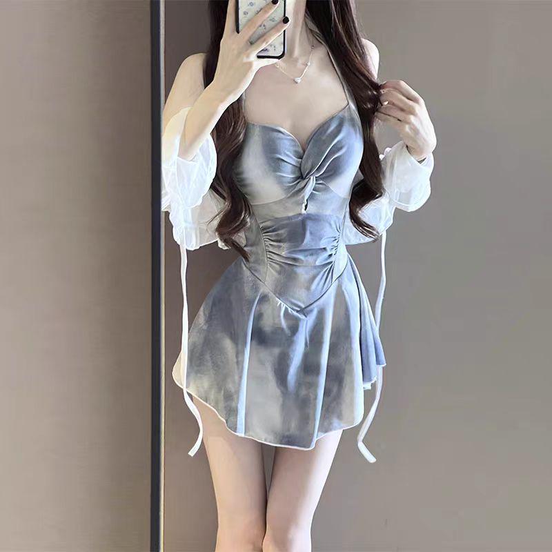 

Корейский купальник-юбка с эффектом тай-дай премиум-класса, утягивающий живот, для похудения, двухсекционный 2025 L