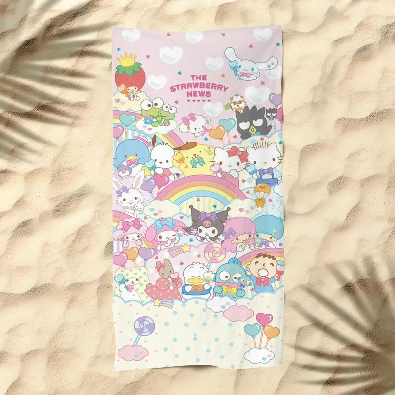 Cute Cartoon Kitten Printed Microfiber Beach Towel Quick Dry Soft Bath Towel For Kids Seaside Swimming