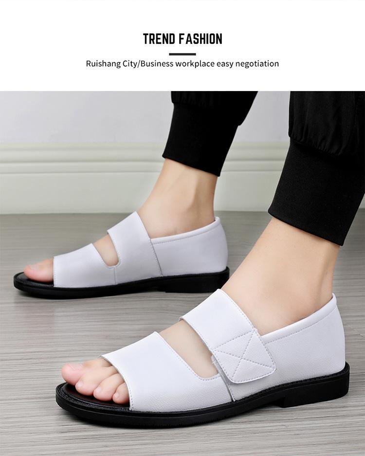 Men's Black Leather Breathable Outdoor Driving Sandals