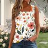 Women's Fashion Pleated Printed Square Neck Vest Top