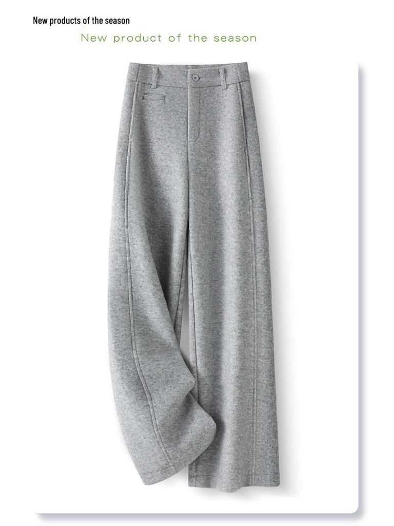 2025 Winter High-Waisted Wool Wide-Leg Pants - Women's Slim Fit, Brown, Flattering Straight-Leg with Drape